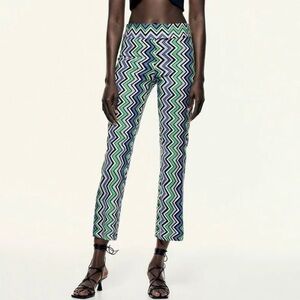 Zara Zig Zag Printed Linen Blend Pants Small